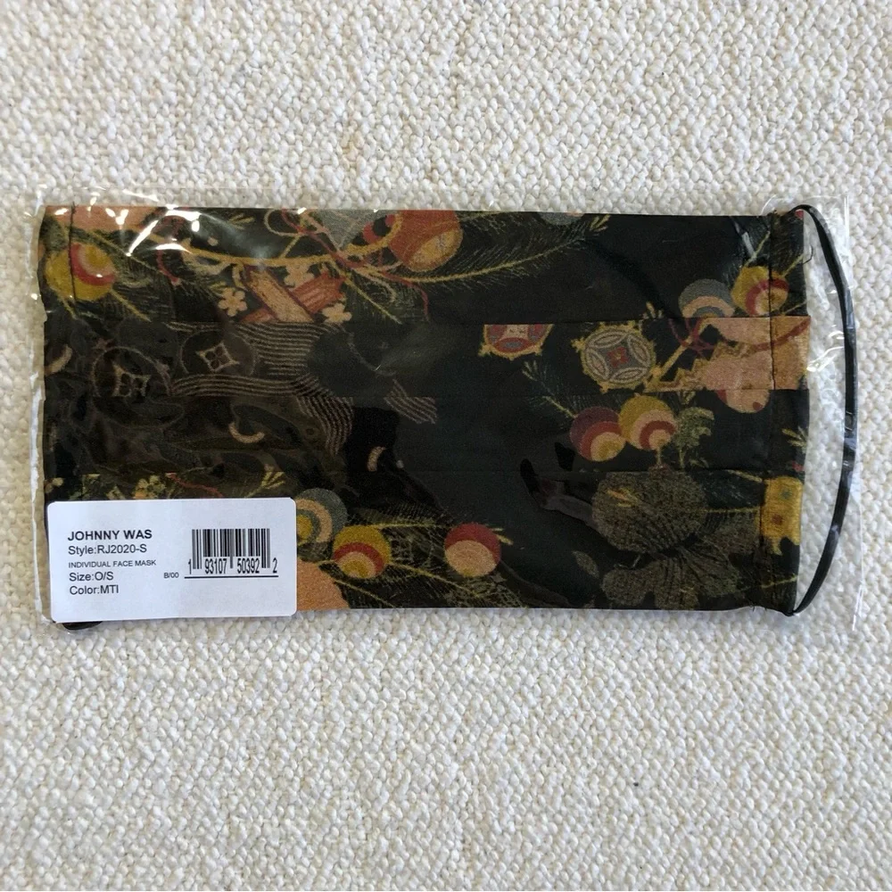 JOHNNY WAS NEW Black Gold Print Silk Blend Face Mask